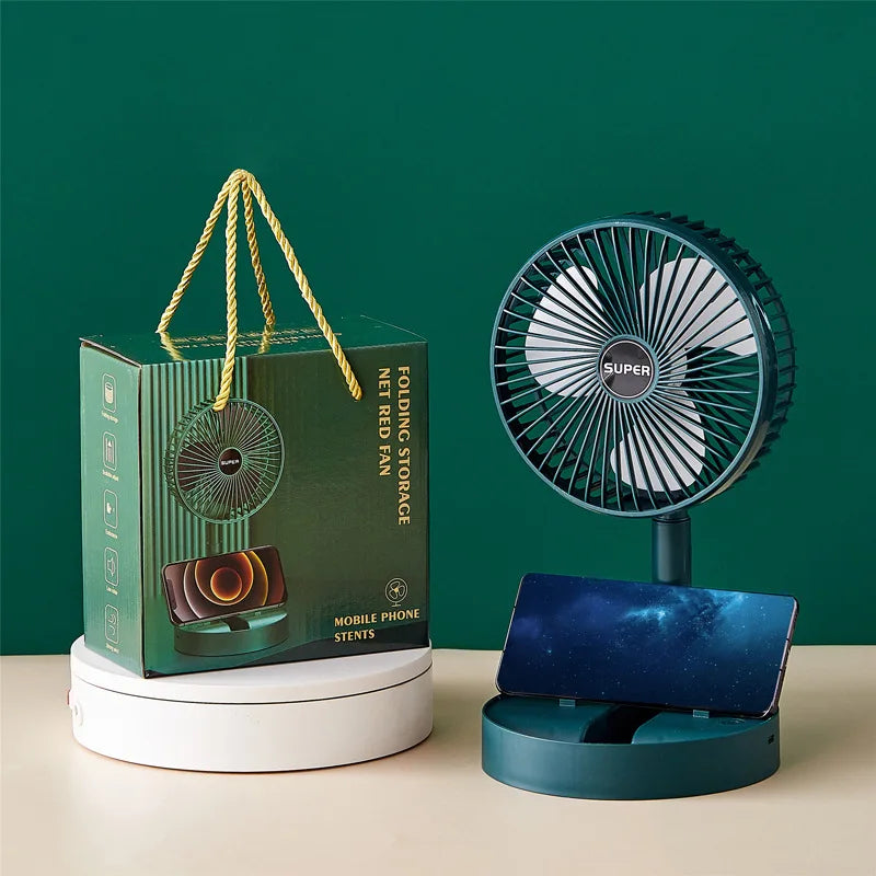 Telescopic Folding Fan | Mini Portable Electric Desk Fan | Rechargeable Adjustable Table Fan | Silent Personal Cooling Fan with Mobile Stand | Multifunction Summer Desk Fan for Home & Office