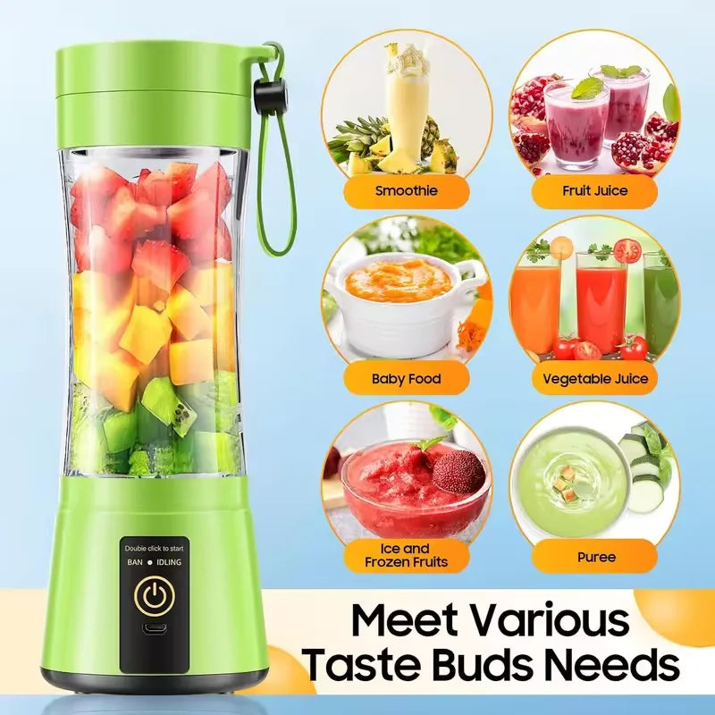 USB Rechargeable Mini Juicer Blender 380ml – Portable Electric Smoothie & Juice Maker, 6-Blade Personal Blender for Fruits, Milkshake & Travel Use
