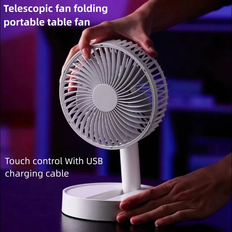 Telescopic Folding Fan | Mini Portable Electric Desk Fan | Rechargeable Adjustable Table Fan | Silent Personal Cooling Fan with Mobile Stand | Multifunction Summer Desk Fan for Home & Office