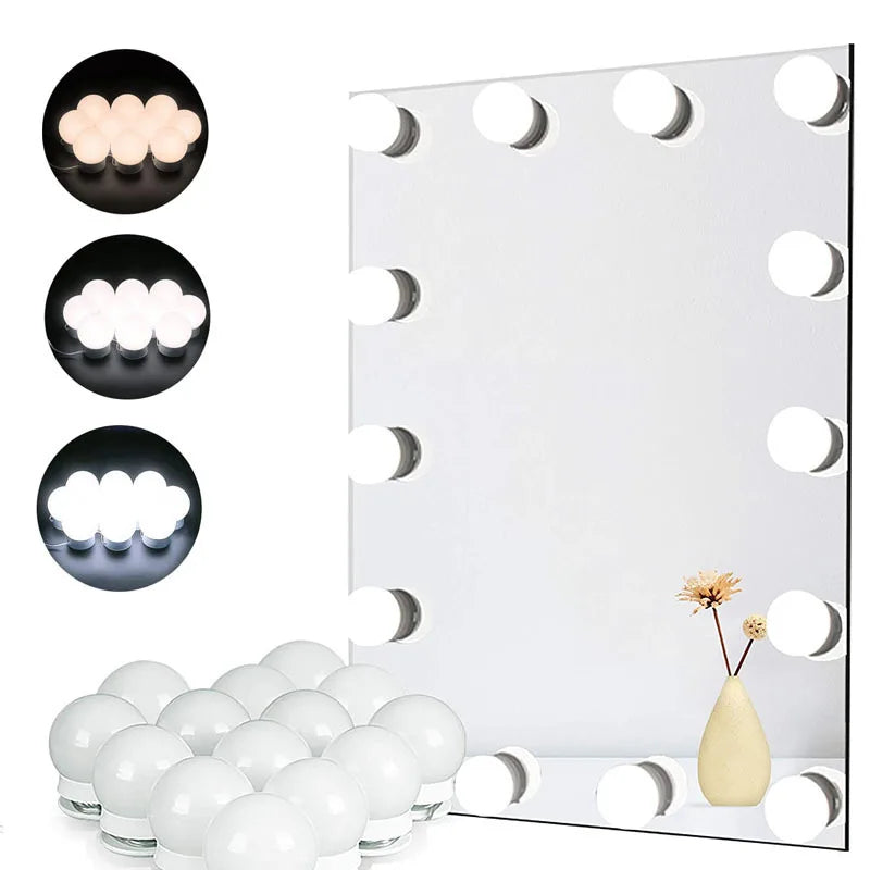 10 Bulb LED Vanity Lights for Makeup Mirror – USB Powered Hollywood Style Dressing Table Mirror Lights, Detachable Dimmable Cosmetic Mirror Lamp Kit for Professional Makeup Lighting