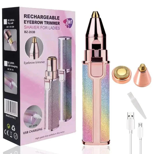 2-In-1 Rechargeable Eyebrow Trimmer & Facial Hair Remover