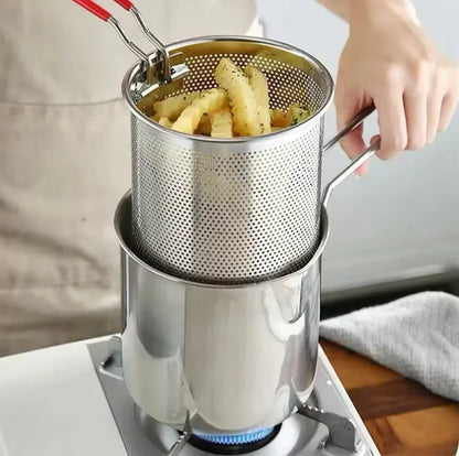 Stainless Steel Deep Fryer Pot with Basket – Home Frying & Oil Draining Set