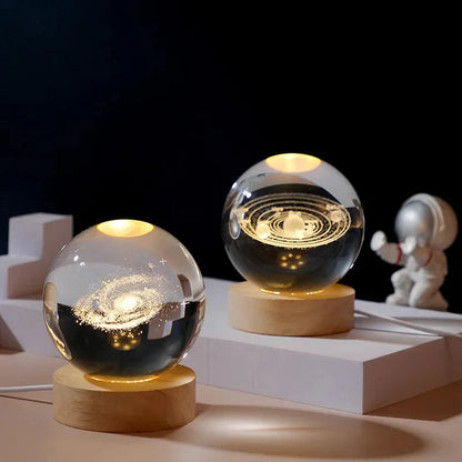 3D Crystal Ball Galaxy Lamp – LED Night Light with Wooden Base