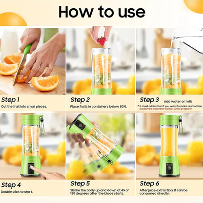 USB Rechargeable Mini Juicer Blender 380ml – Portable 6-Blade Smoothie & Juice Maker