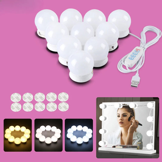 10 Bulb LED Vanity Lights for Makeup Mirror – USB Powered Hollywood Style Dressing Table Mirror Lights, Detachable Dimmable Cosmetic Mirror Lamp Kit for Professional Makeup Lighting