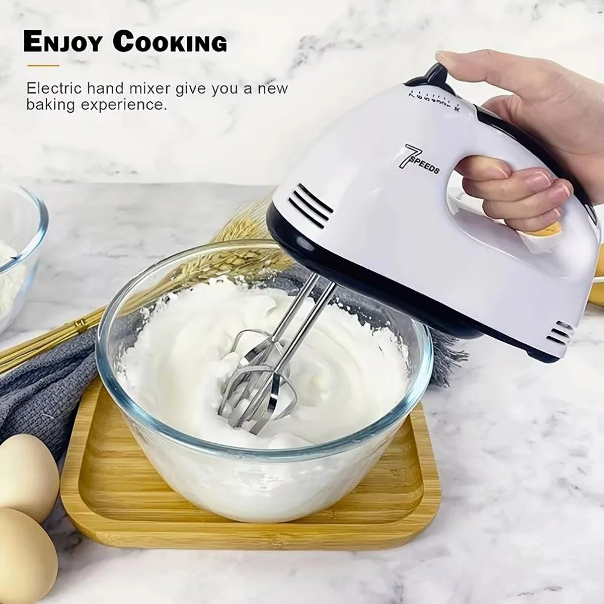 7-Speed Electric Hand Mixer & Egg Beater – Multifunctional Handheld Kitchen Mixer with Stainless Steel Whisk, Portable Blender for Cake, Cream, Dough, Cookies & Baking (Scarlett Mini Mixer)