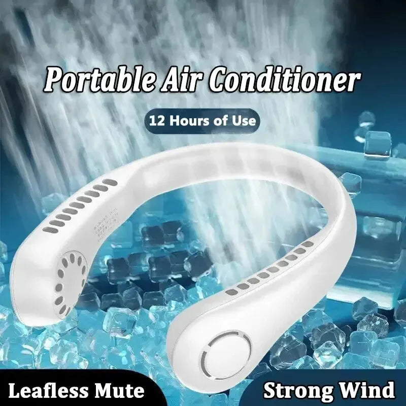 Mini Neck Mounted Bladeless Fan – Rechargeable Hands-Free Personal Cooling Fan