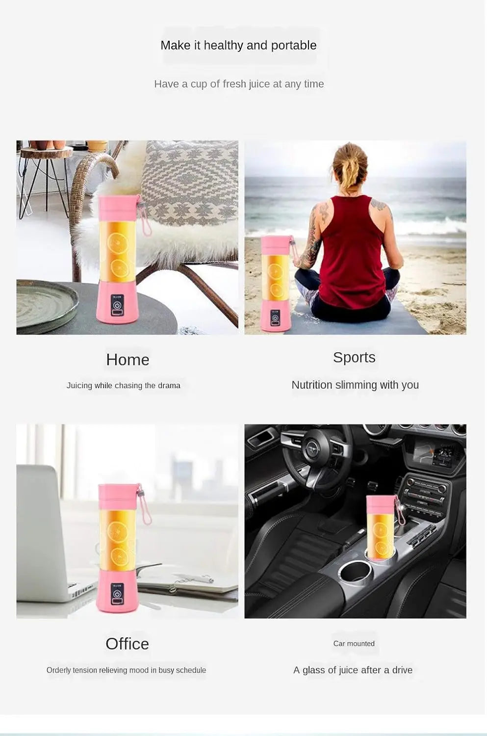 USB Rechargeable Mini Juicer Blender 380ml – Portable Electric Smoothie & Juice Maker, 6-Blade Personal Blender for Fruits, Milkshake & Travel Use