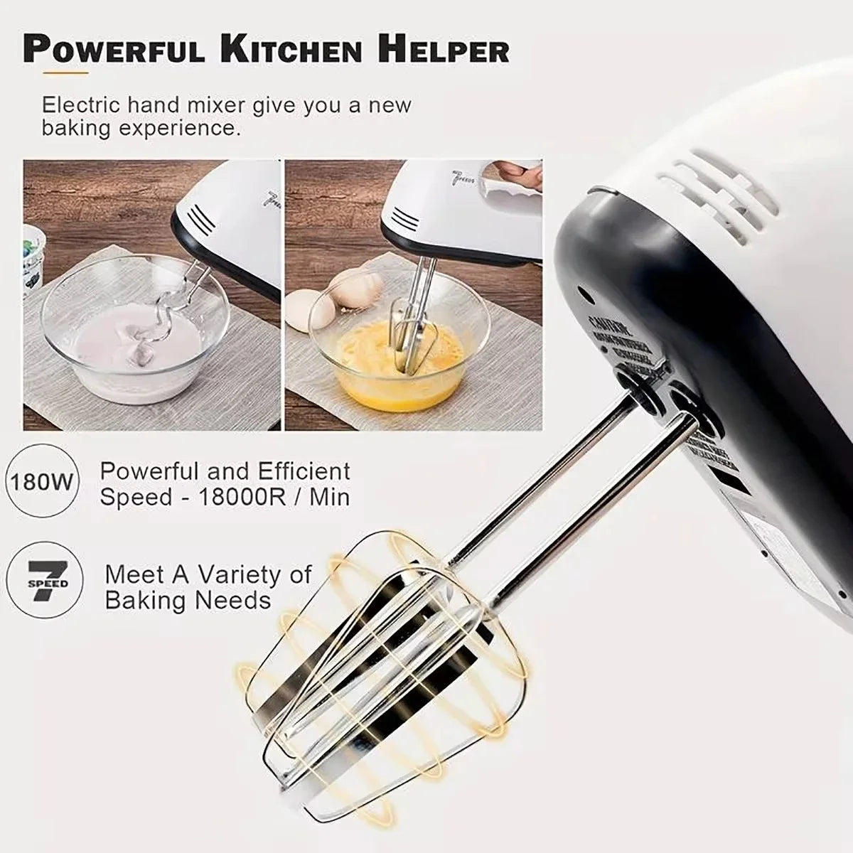 7-Speed Electric Hand Mixer & Egg Beater – Multifunctional Handheld Kitchen Mixer with Stainless Steel Whisk, Portable Blender for Cake, Cream, Dough, Cookies & Baking (Scarlett Mini Mixer)