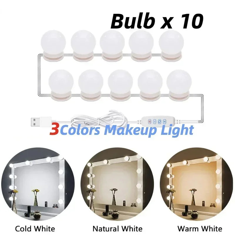 10 Bulb LED Vanity Lights for Makeup Mirror – USB Powered Hollywood Style Dressing Table Mirror Lights, Detachable Dimmable Cosmetic Mirror Lamp Kit for Professional Makeup Lighting