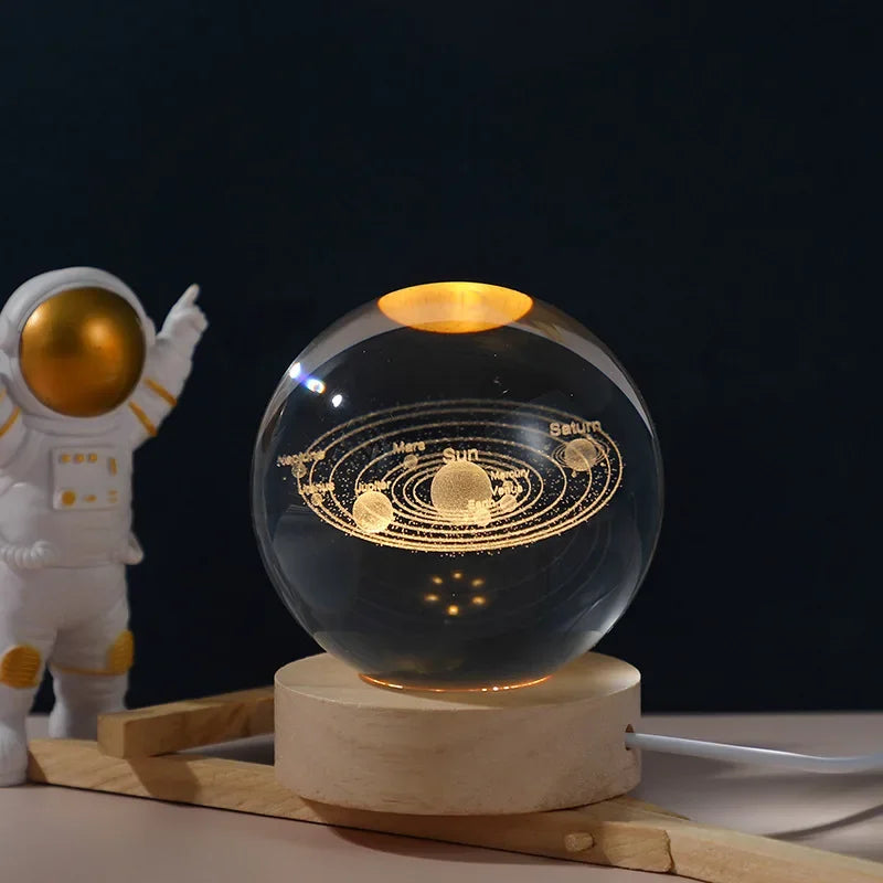 3D Crystal Ball Light Lamp, Galaxy Lamp, Glowing Planet & Moon LED Night Light with Wooden Base, USB Rechargeable Bedside Lamp, Astronomy Universe Crystal Ball Decor, Luminous Home Atmosphere Light, Festival Gift, Random Design