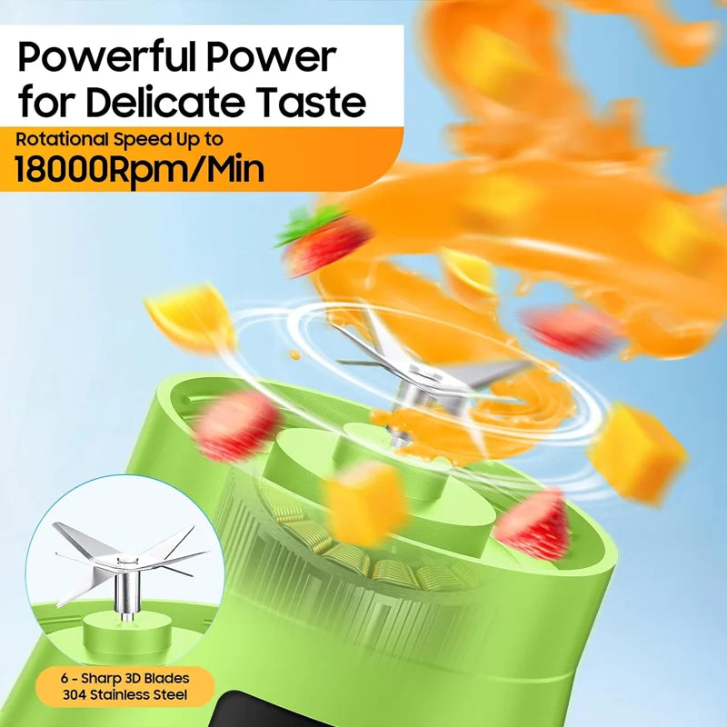 USB Rechargeable Mini Juicer Blender 380ml – Portable Electric Smoothie & Juice Maker, 6-Blade Personal Blender for Fruits, Milkshake & Travel Use