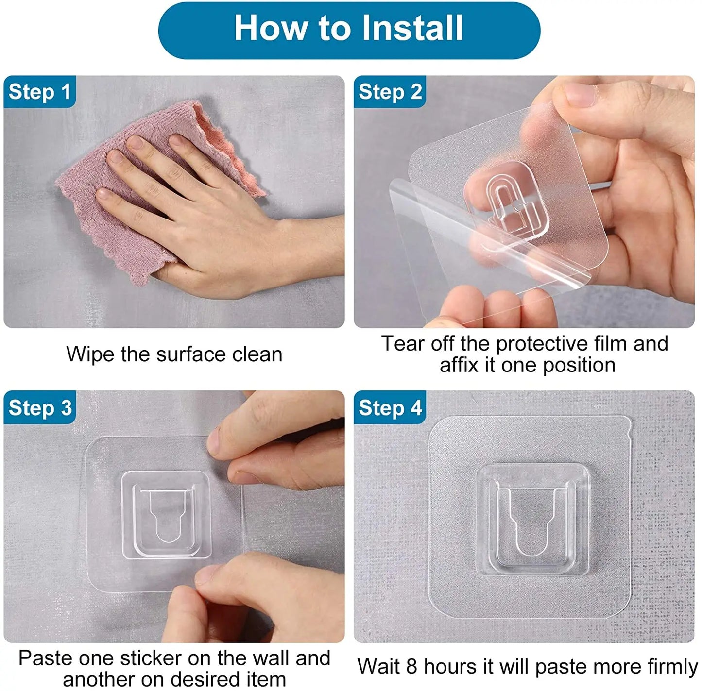 Set of 5 AB Sticker Wall Hooks Transparent, Double Sided Self Adhesive Buckle Hooks, Strong Suction Cup Traceless Waterproof Sticky Hooks, Multipurpose Wall Storage Holder for Kitchen Bathroom Home