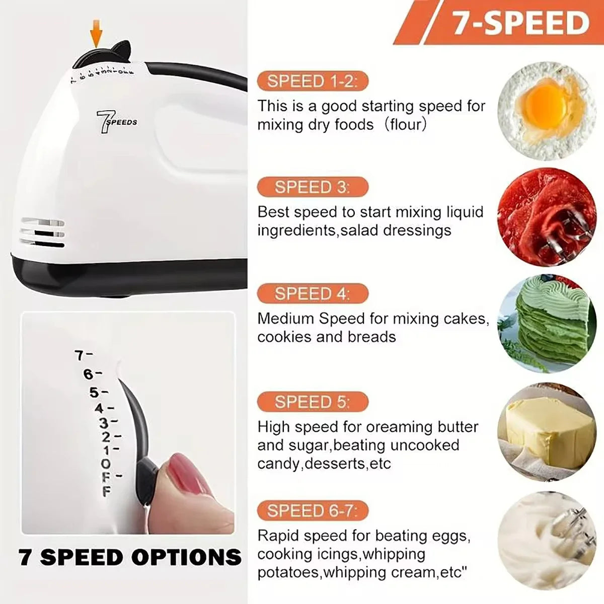 7-Speed Electric Hand Mixer & Egg Beater – Multifunctional Handheld Kitchen Mixer with Stainless Steel Whisk, Portable Blender for Cake, Cream, Dough, Cookies & Baking (Scarlett Mini Mixer)