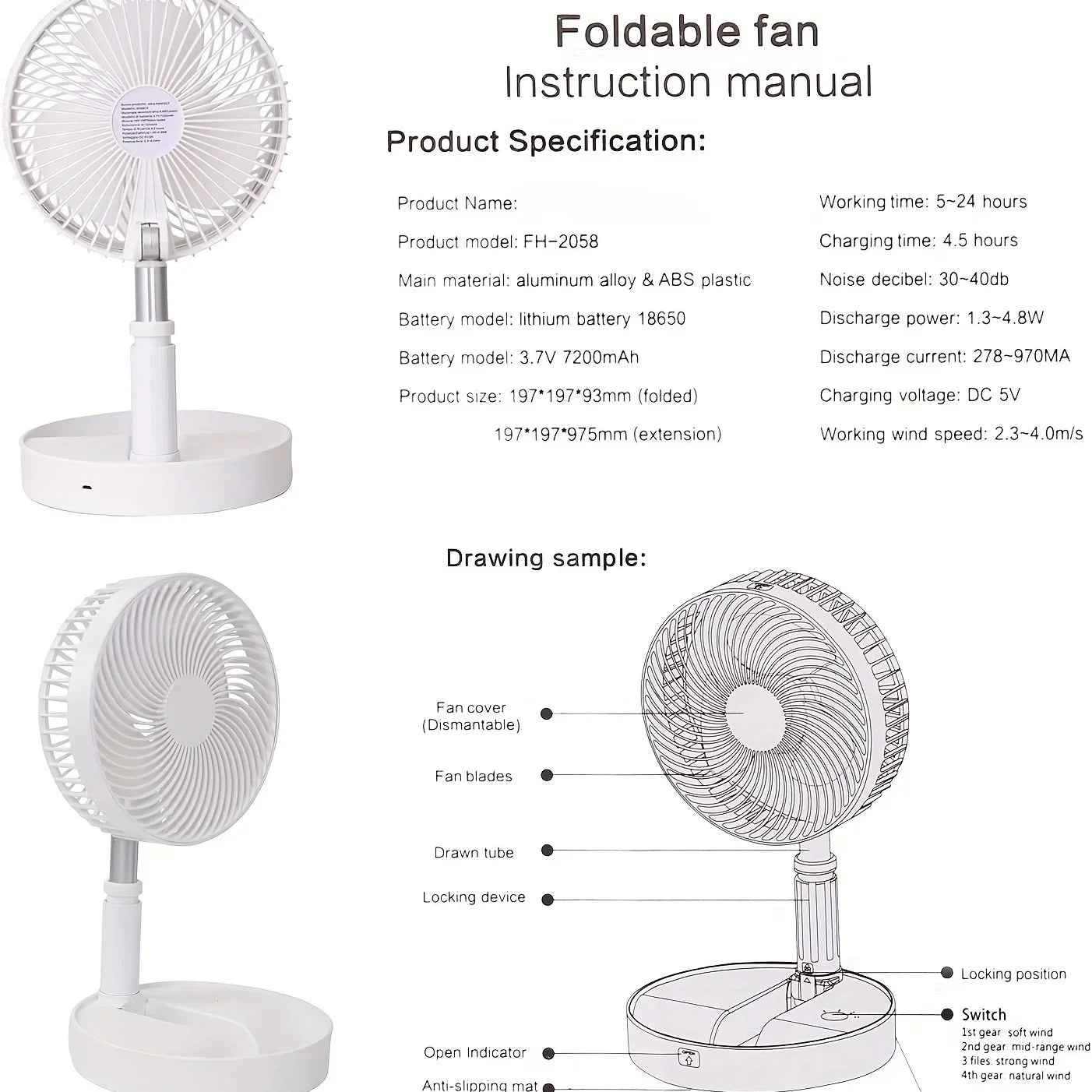 Telescopic Folding Fan | Mini Portable Electric Desk Fan | Rechargeable Adjustable Table Fan | Silent Personal Cooling Fan with Mobile Stand | Multifunction Summer Desk Fan for Home & Office