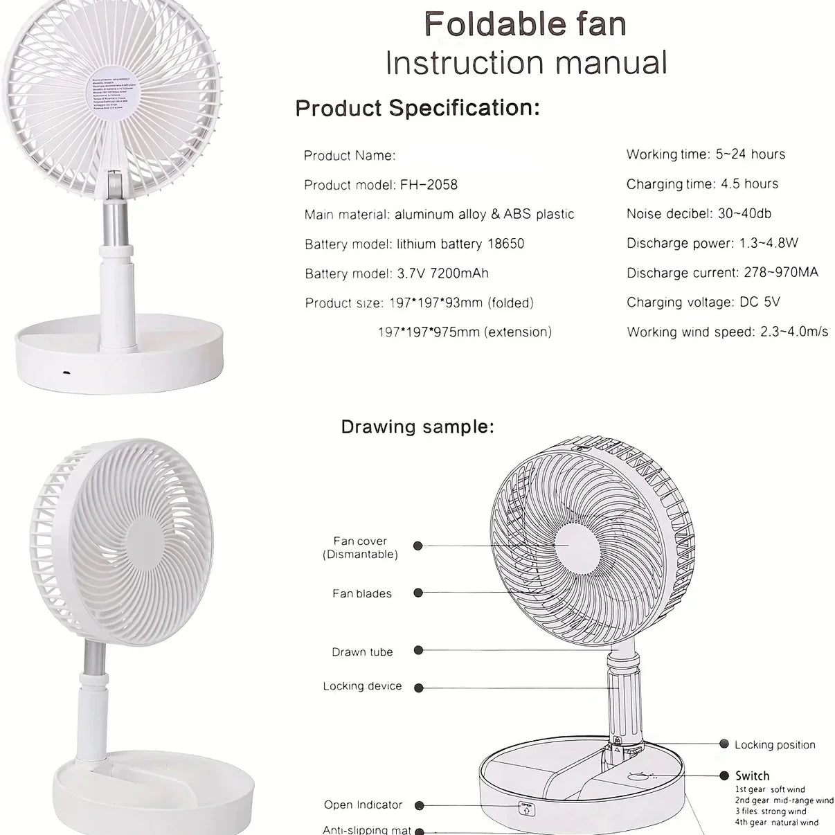 Telescopic Folding Fan – Rechargeable Portable Desk Fan with Mobile Stand