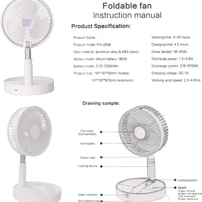 Telescopic Folding Fan – Rechargeable Portable Desk Fan with Mobile Stand