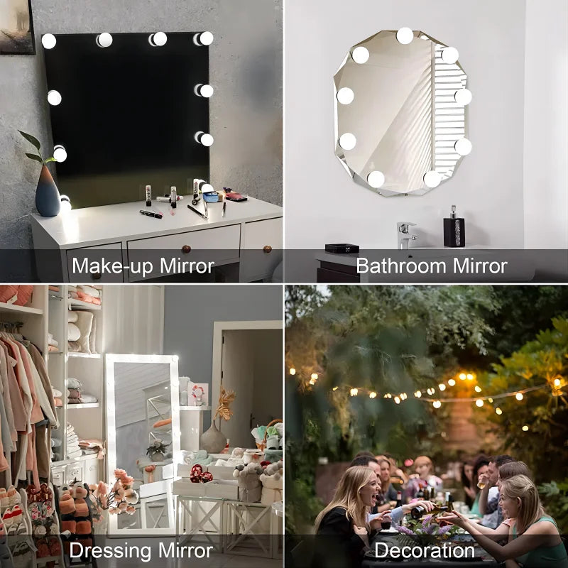 10 Bulb LED Vanity Lights for Makeup Mirror – USB Powered Hollywood Style Dressing Table Mirror Lights, Detachable Dimmable Cosmetic Mirror Lamp Kit for Professional Makeup Lighting