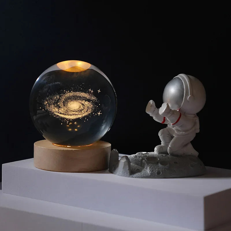 3D Crystal Ball Light Lamp, Galaxy Lamp, Glowing Planet & Moon LED Night Light with Wooden Base, USB Rechargeable Bedside Lamp, Astronomy Universe Crystal Ball Decor, Luminous Home Atmosphere Light, Festival Gift, Random Design