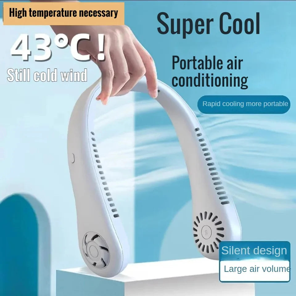 Mini Neck Mounted Bladeless Fan – Rechargeable Hands-Free Personal Cooling Fan