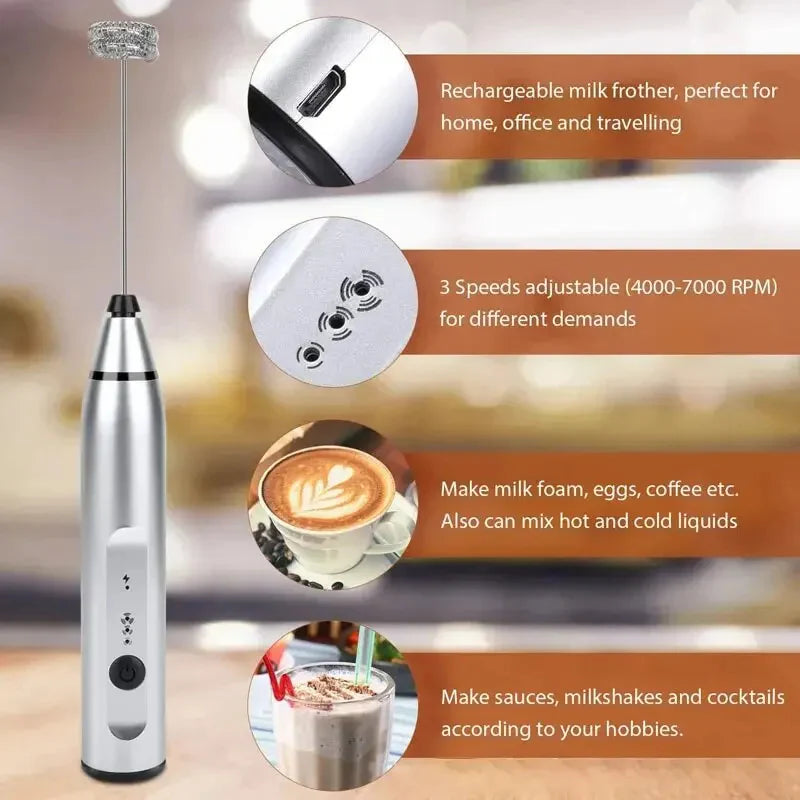 USB Rechargeable Milk Frother & Egg Beater – Portable Coffee Foam Maker & Mini Mixer