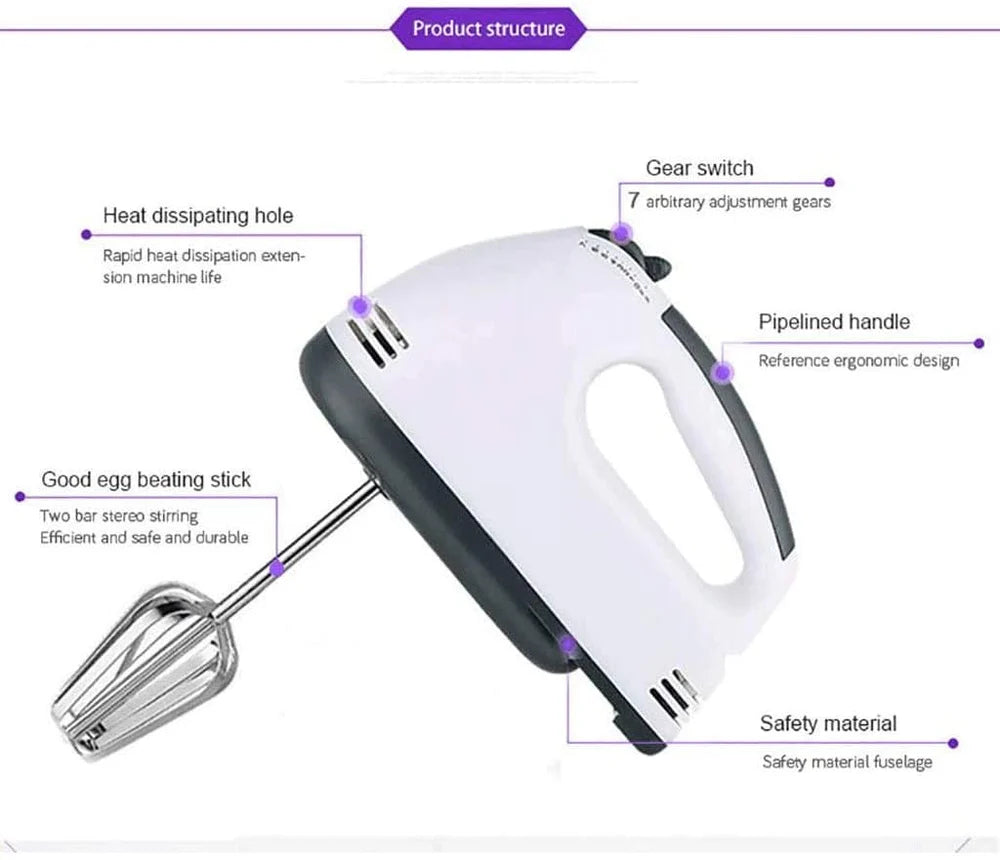 7-Speed Electric Hand Mixer & Egg Beater – Multifunctional Handheld Kitchen Mixer with Stainless Steel Whisk, Portable Blender for Cake, Cream, Dough, Cookies & Baking (Scarlett Mini Mixer)