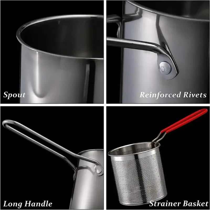 Stainless Steel Deep Fryer Pot with Basket & Strainer – Tempura Frying Pan for Chicken, Fries & Snacks | Multi-Functional Kitchen Frying Tool