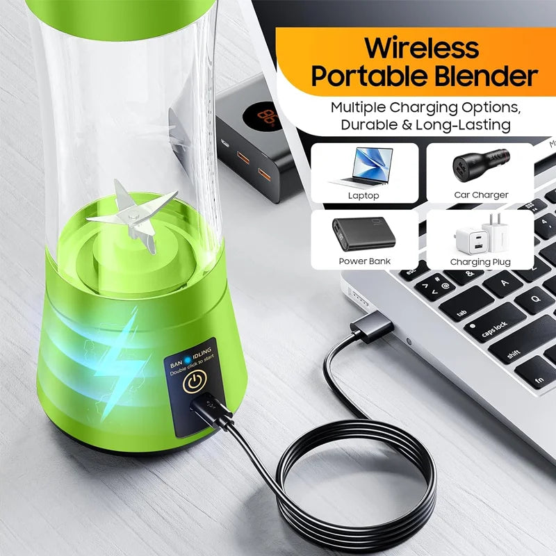 USB Rechargeable Mini Juicer Blender 380ml – Portable Electric Smoothie & Juice Maker, 6-Blade Personal Blender for Fruits, Milkshake & Travel Use