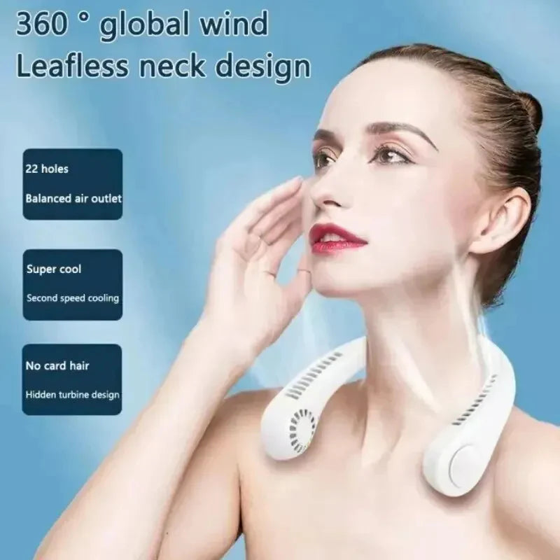 Mini Neck Mounted Bladeless Fan – Rechargeable Hands-Free Personal Cooling Fan