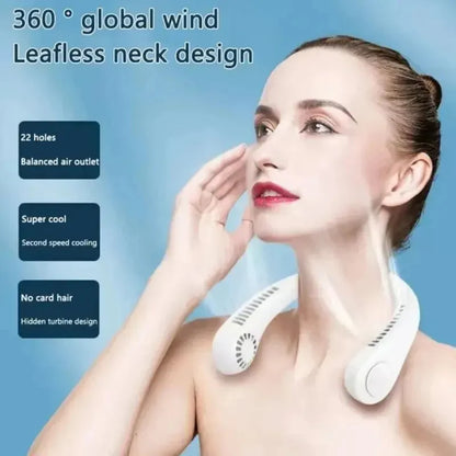 Mini Neck Mounted Bladeless Fan – Rechargeable Hands-Free Personal Cooling Fan