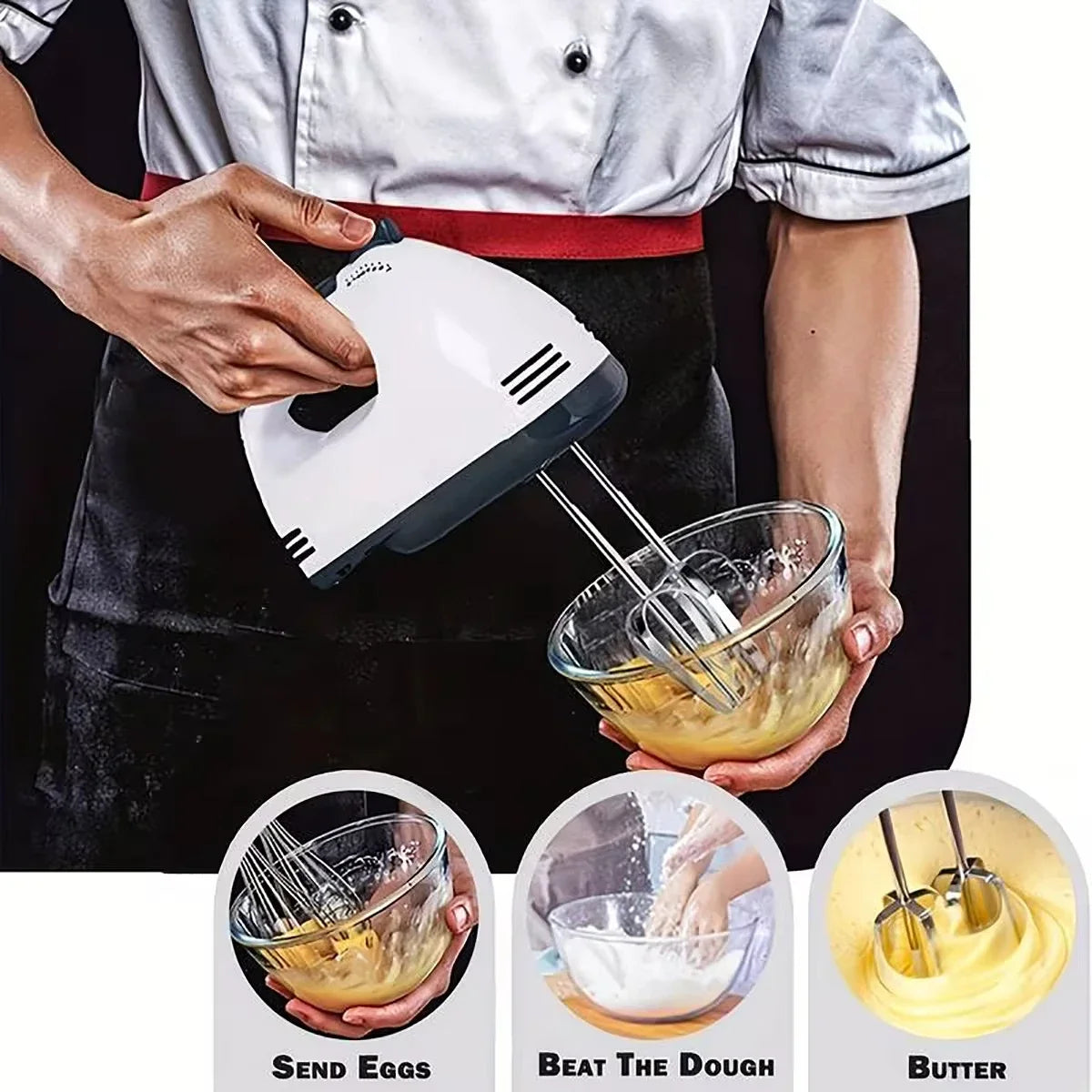 7-Speed Electric Hand Mixer & Egg Beater – Multifunctional Handheld Kitchen Mixer with Stainless Steel Whisk, Portable Blender for Cake, Cream, Dough, Cookies & Baking (Scarlett Mini Mixer)
