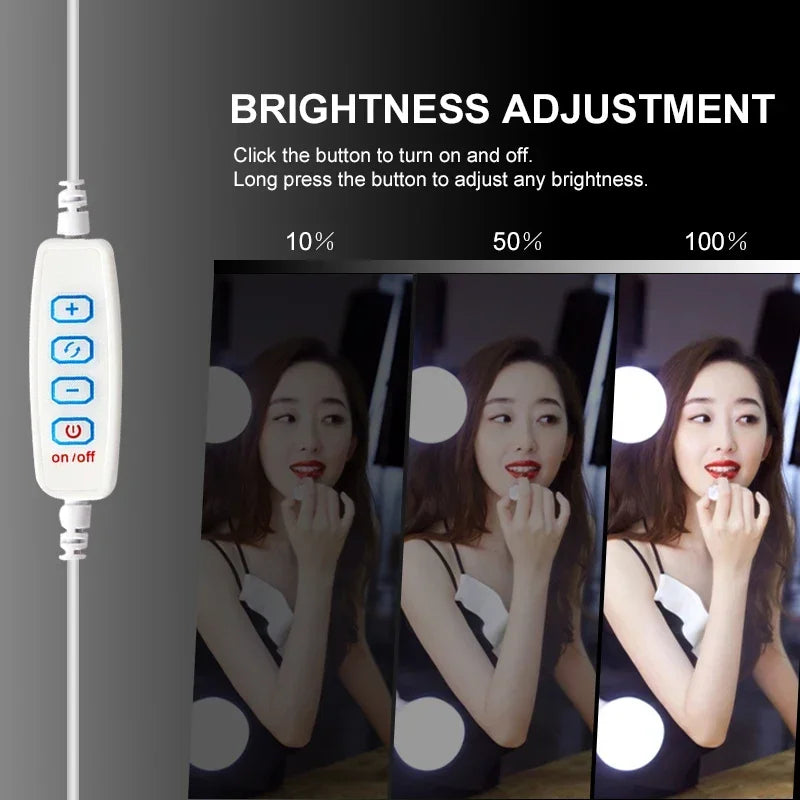 10 Bulb LED Vanity Lights for Makeup Mirror – USB Powered Hollywood Style Dressing Table Mirror Lights, Detachable Dimmable Cosmetic Mirror Lamp Kit for Professional Makeup Lighting