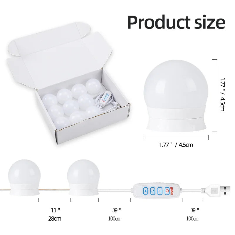 10 Bulb LED Vanity Lights for Makeup Mirror – USB Powered Hollywood Style Dressing Table Mirror Lights, Detachable Dimmable Cosmetic Mirror Lamp Kit for Professional Makeup Lighting