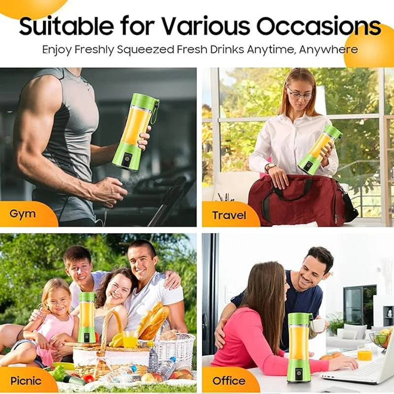 USB Rechargeable Mini Juicer Blender 380ml – Portable Electric Smoothie & Juice Maker, 6-Blade Personal Blender for Fruits, Milkshake & Travel Use
