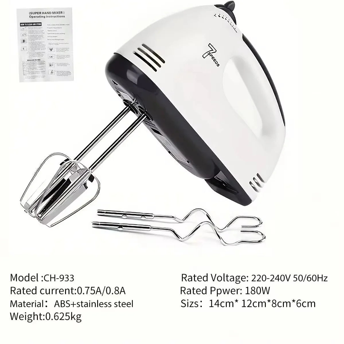 7-Speed Electric Hand Mixer & Egg Beater – Multifunctional Handheld Kitchen Mixer with Stainless Steel Whisk, Portable Blender for Cake, Cream, Dough, Cookies & Baking (Scarlett Mini Mixer)