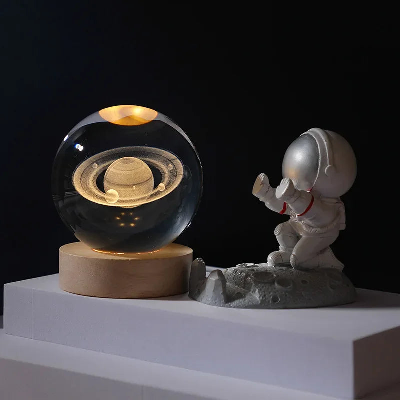 3D Crystal Ball Light Lamp, Galaxy Lamp, Glowing Planet & Moon LED Night Light with Wooden Base, USB Rechargeable Bedside Lamp, Astronomy Universe Crystal Ball Decor, Luminous Home Atmosphere Light, Festival Gift, Random Design