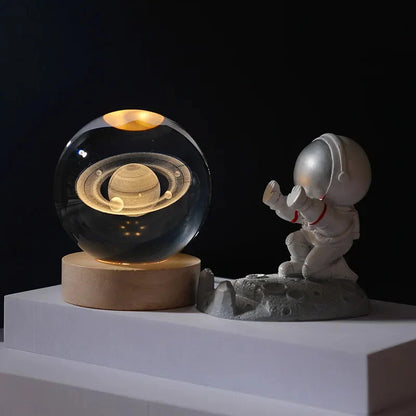3D Crystal Ball Galaxy Lamp – LED Night Light with Wooden Base