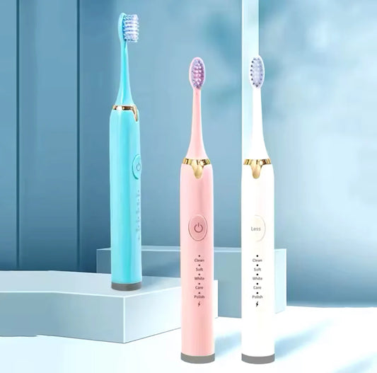 Electric Ultrasonic Toothbrush USB Rechargeable – 6 Speed Sonic Whitening Toothbrush, Waterproof Automatic Adult Tooth Cleaner, Soft Bristle Tooth Brush with Replacement Heads, Couple Set Dental Care