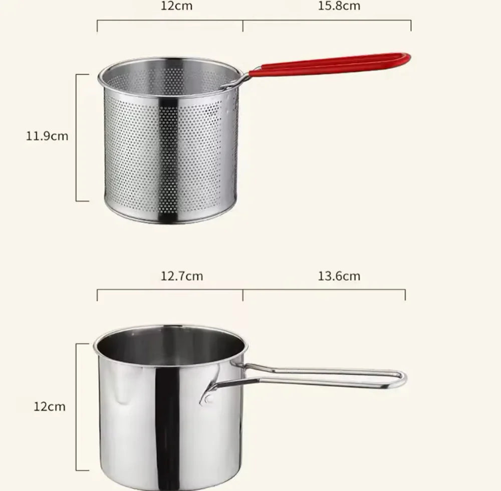 Stainless Steel Deep Fryer Pot with Basket & Strainer – Tempura Frying Pan for Chicken, Fries & Snacks | Multi-Functional Kitchen Frying Tool