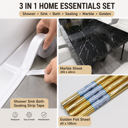 Home Makeover Kit – Marble Sheet, Golden Foil Sheet & Waterproof Sealing Tape