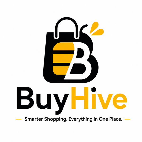 BuyHive logo with a shopping bag and honeycomb design on a white background