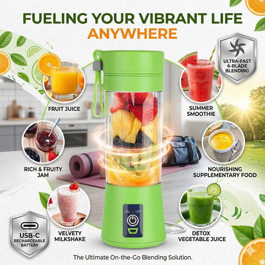 USB Rechargeable Mini Juicer Blender 380ml – Portable Electric Smoothie & Juice Maker, 6-Blade Personal Blender for Fruits, Milkshake & Travel Use