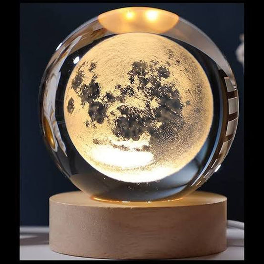 3D Crystal Ball Light Lamp, Galaxy Lamp, Glowing Planet & Moon LED Night Light with Wooden Base, USB Rechargeable Bedside Lamp, Astronomy Universe Crystal Ball Decor, Luminous Home Atmosphere Light, Festival Gift, Random Design