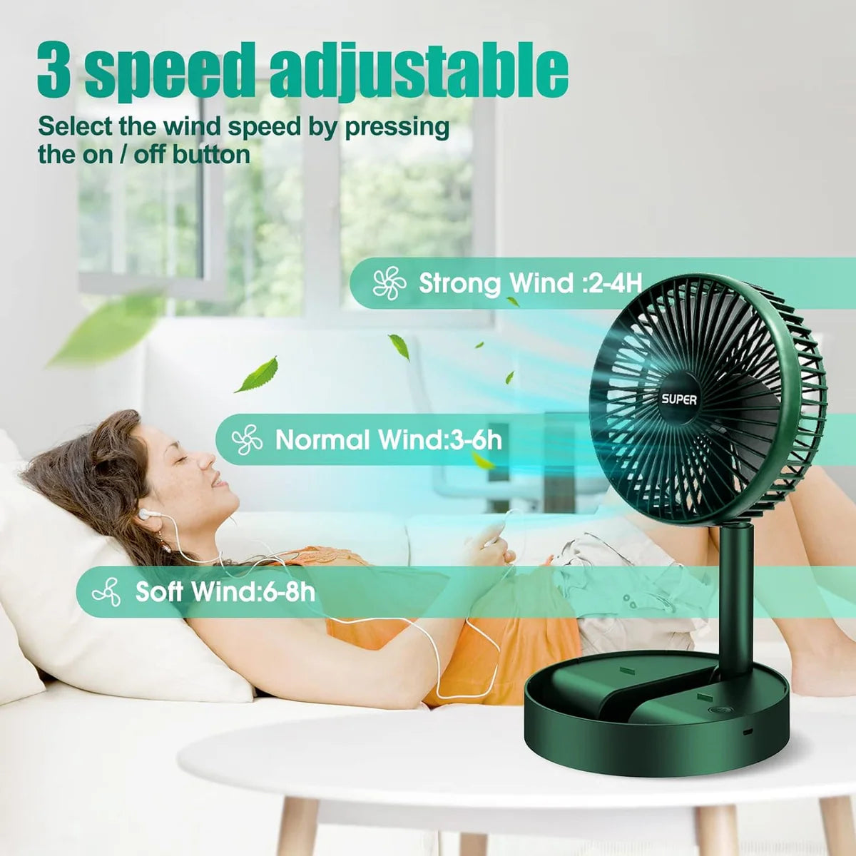 Telescopic Folding Fan | Mini Portable Electric Desk Fan | Rechargeable Adjustable Table Fan | Silent Personal Cooling Fan with Mobile Stand | Multifunction Summer Desk Fan for Home & Office