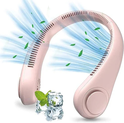Mini Neck Mounted Bladeless Fan Rechargeable – Portable Hands-Free Cooling Neck Fan, 3 Speed Adjustable Air Cooler, USB Rechargeable Hanging Neck Fan for Travel, Outdoor Sports, Summer Personal Air Conditioner,