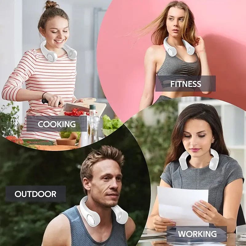 Mini Neck Mounted Bladeless Fan – Rechargeable Hands-Free Personal Cooling Fan