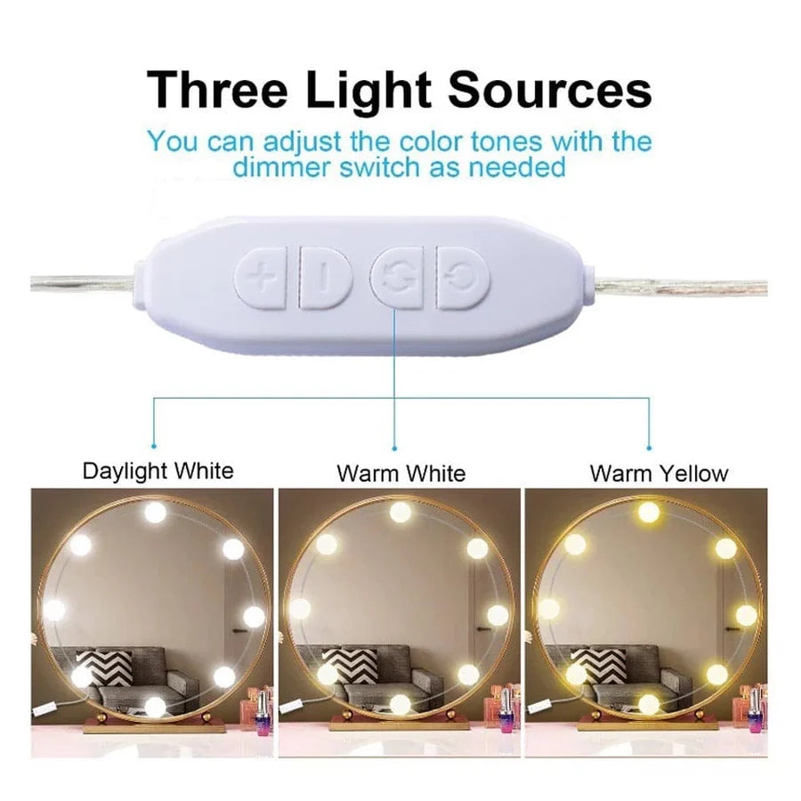 10 Bulb LED Vanity Lights for Makeup Mirror – USB Powered Hollywood Style Dressing Table Mirror Lights, Detachable Dimmable Cosmetic Mirror Lamp Kit for Professional Makeup Lighting