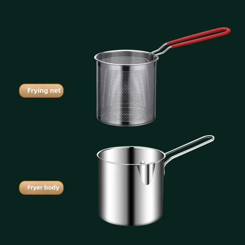 Stainless Steel Deep Fryer Pot with Basket & Strainer – Tempura Frying Pan for Chicken, Fries & Snacks | Multi-Functional Kitchen Frying Tool